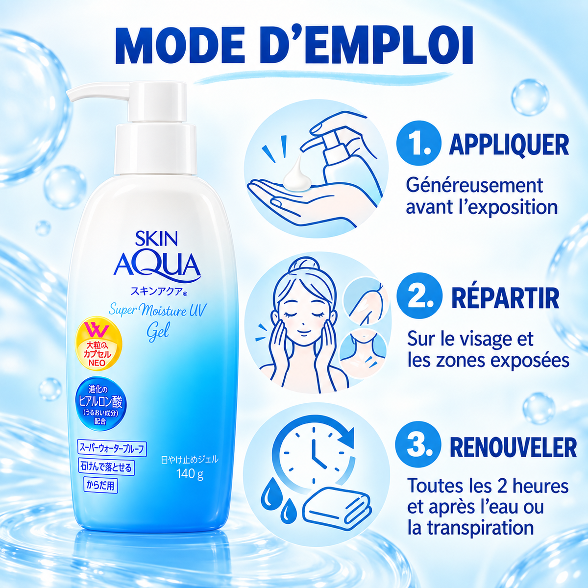 Skin Aqua Super Moisture UV Gel SPF50+ PA++++ – Gel Solaire Hydratant Visage & Corps 140 g