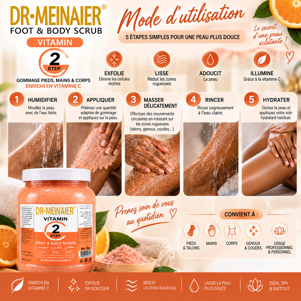 DR.MEINAIER Vitamin Step 2 Gommage Corps, Pieds & Mains à la Vitamine C – Format Professionnel