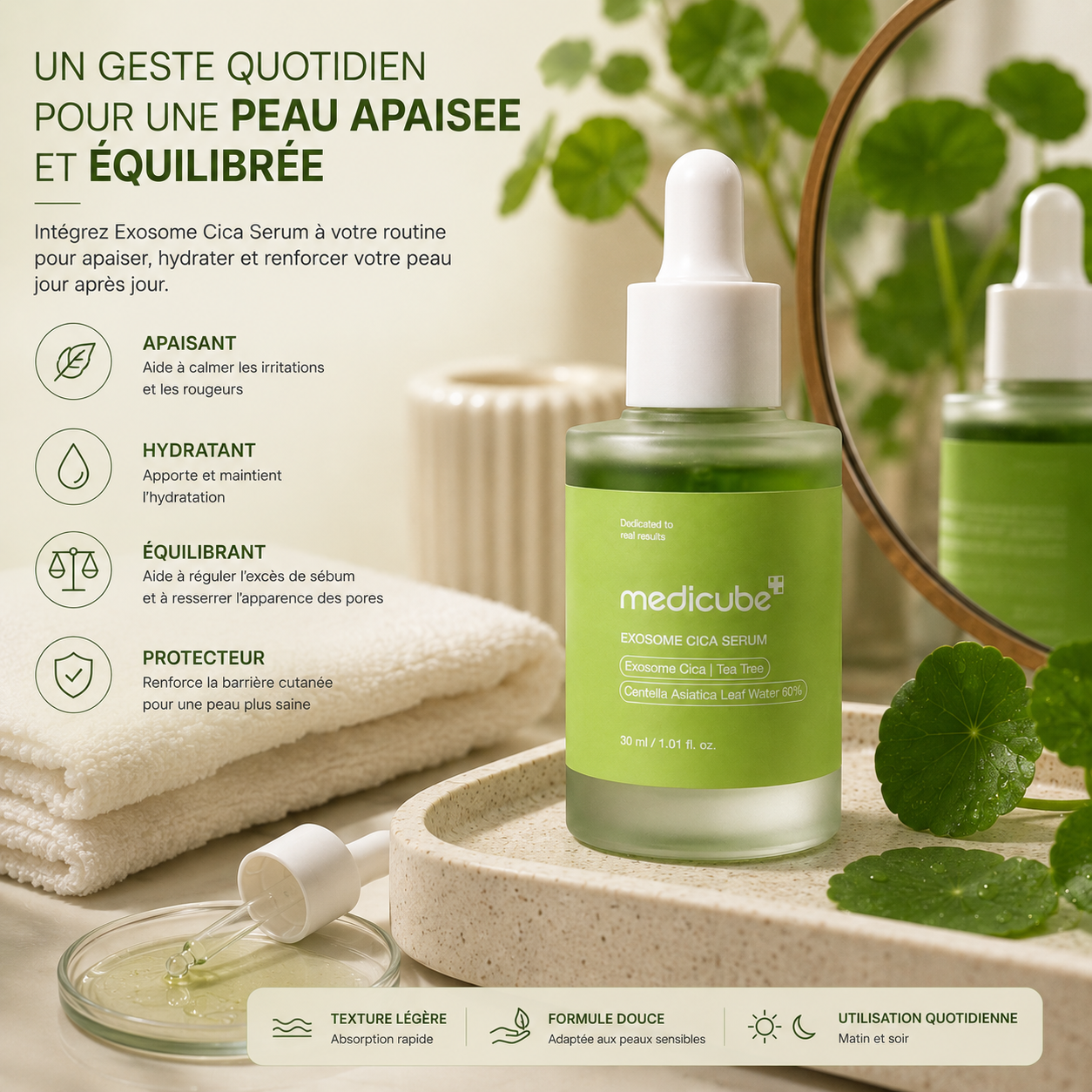 Medicube Exosome Cica Serum – Sérum Apaisant À La Centella Asiatica 60% – 30 ml