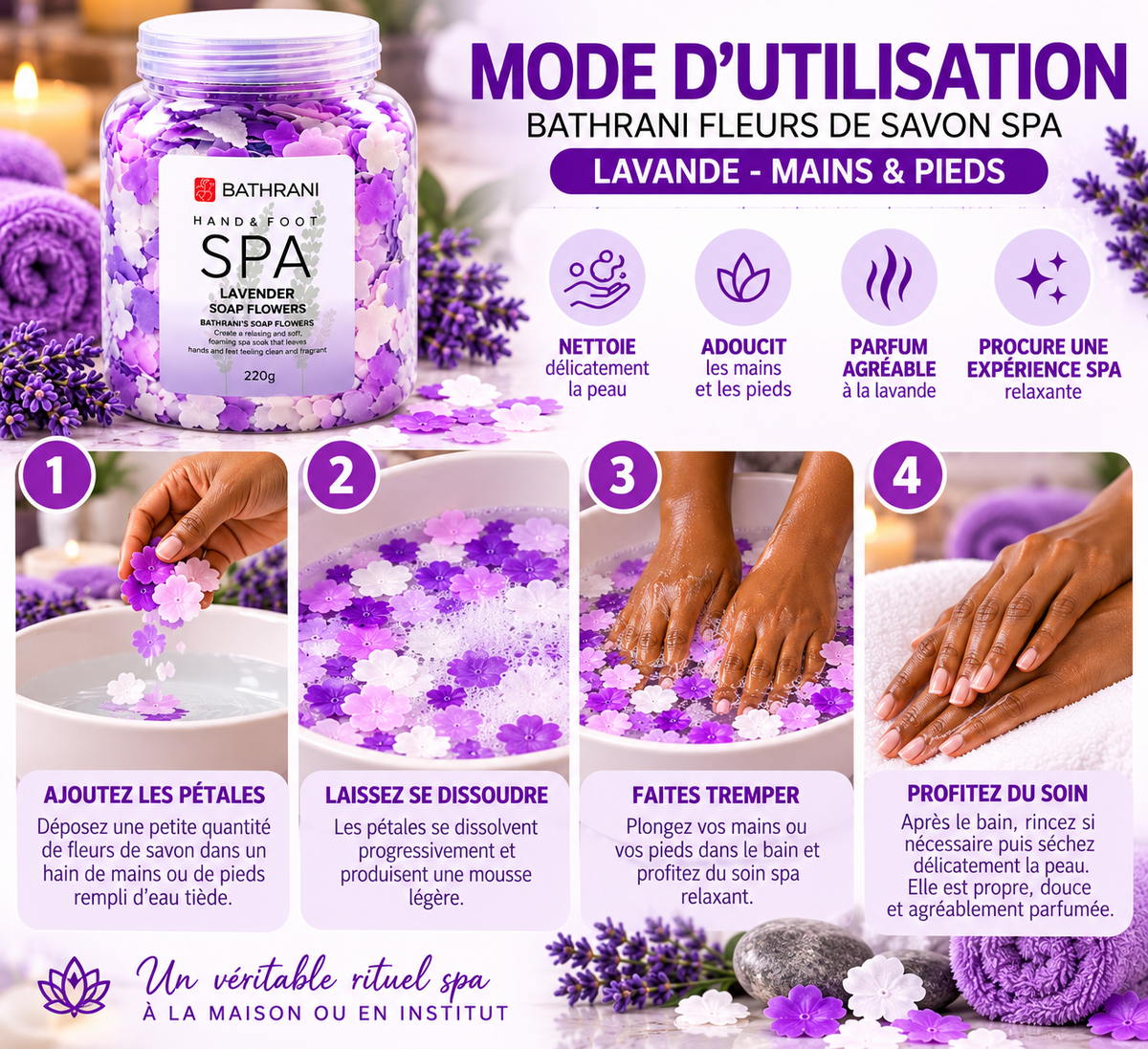 BATHRANI Fleurs de Savon Spa Lavande Mains & Pieds 220 g