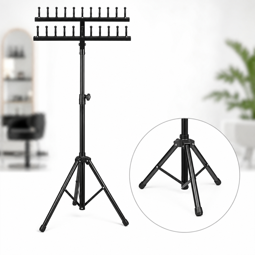 Support Professionnel Réglable pour Tresses et Extensions de Cheveux – Organisateur 60 Emplacements sur Trépied