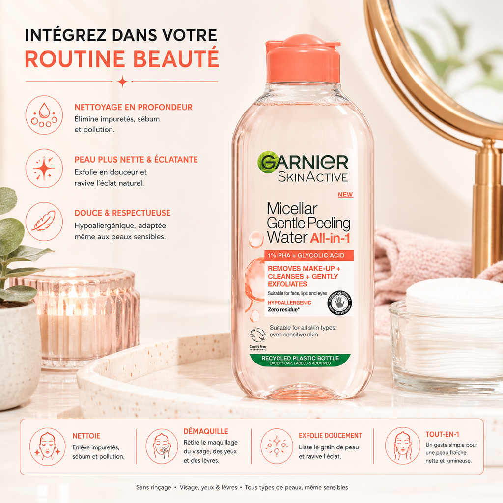 Garnier SkinActive Eau Micellaire Peeling Doux Tout-en-1 – 400 ml