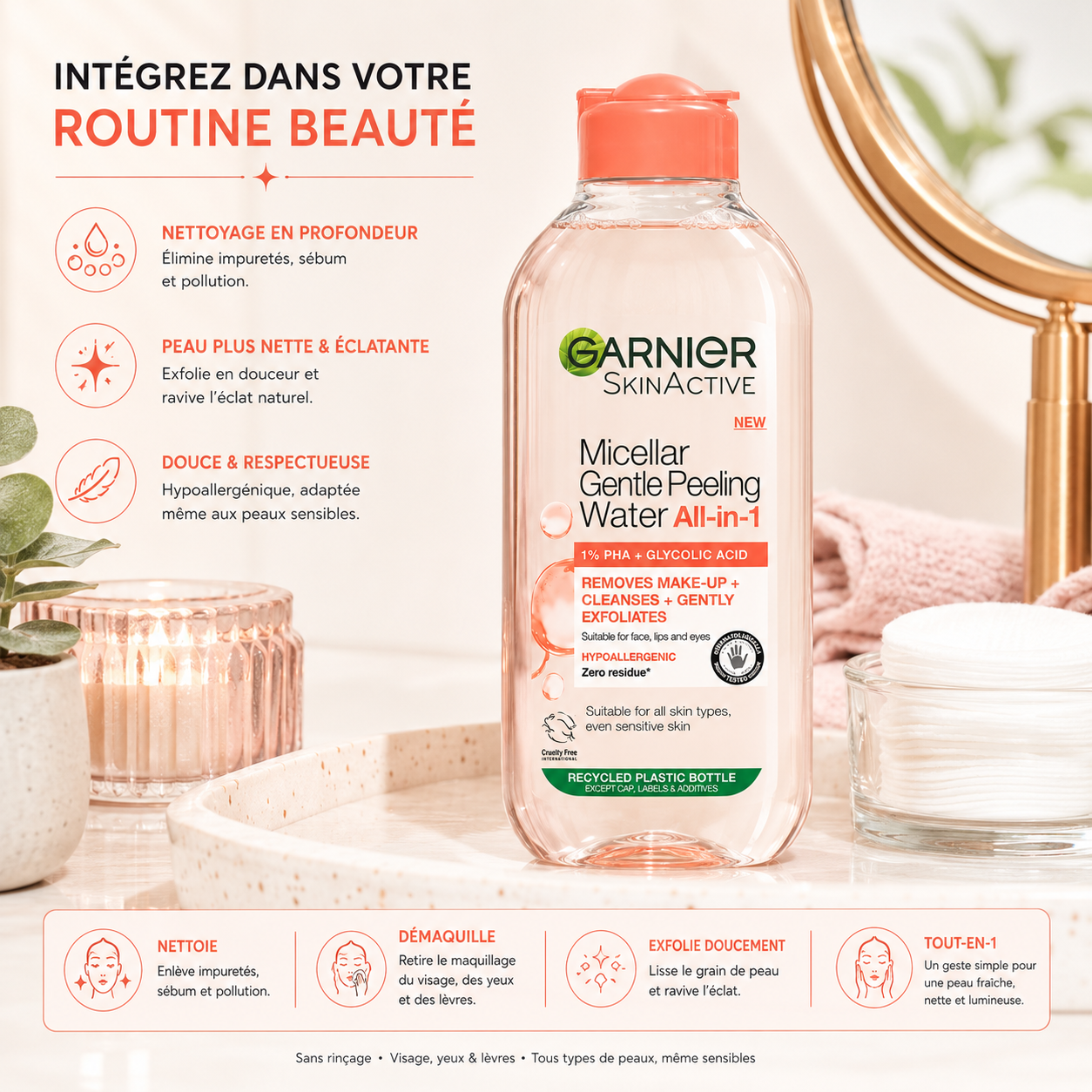 Garnier SkinActive Eau Micellaire Peeling Doux Tout-en-1 – 400 ml
