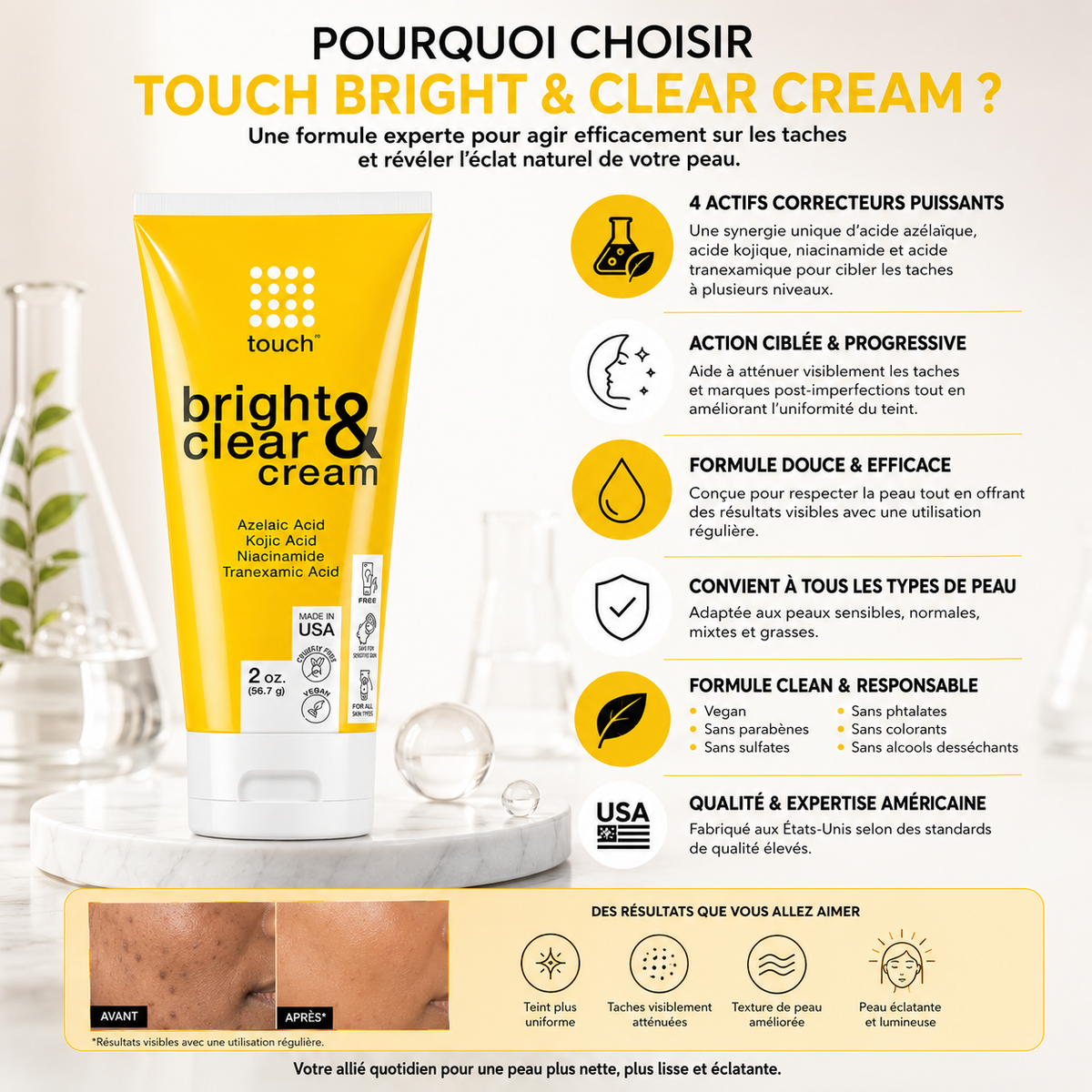 Touch Bright & Clear Cream 56,7 g – Crème Correctrice Anti-Imperfections & Taches Visage