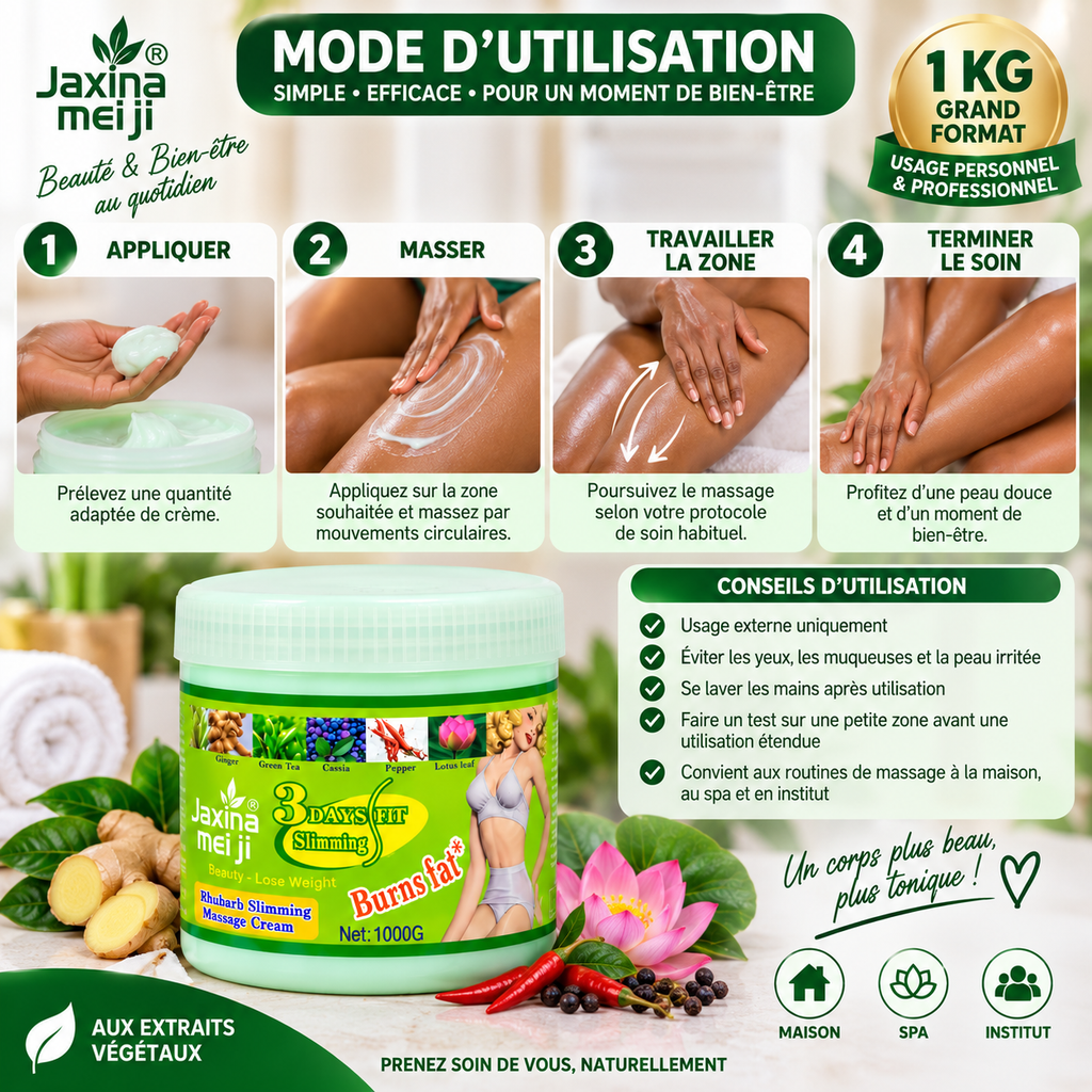 Jaxina Meiji Crème de Massage Corps & Modelage 1 kg – Grand Format Professionnel