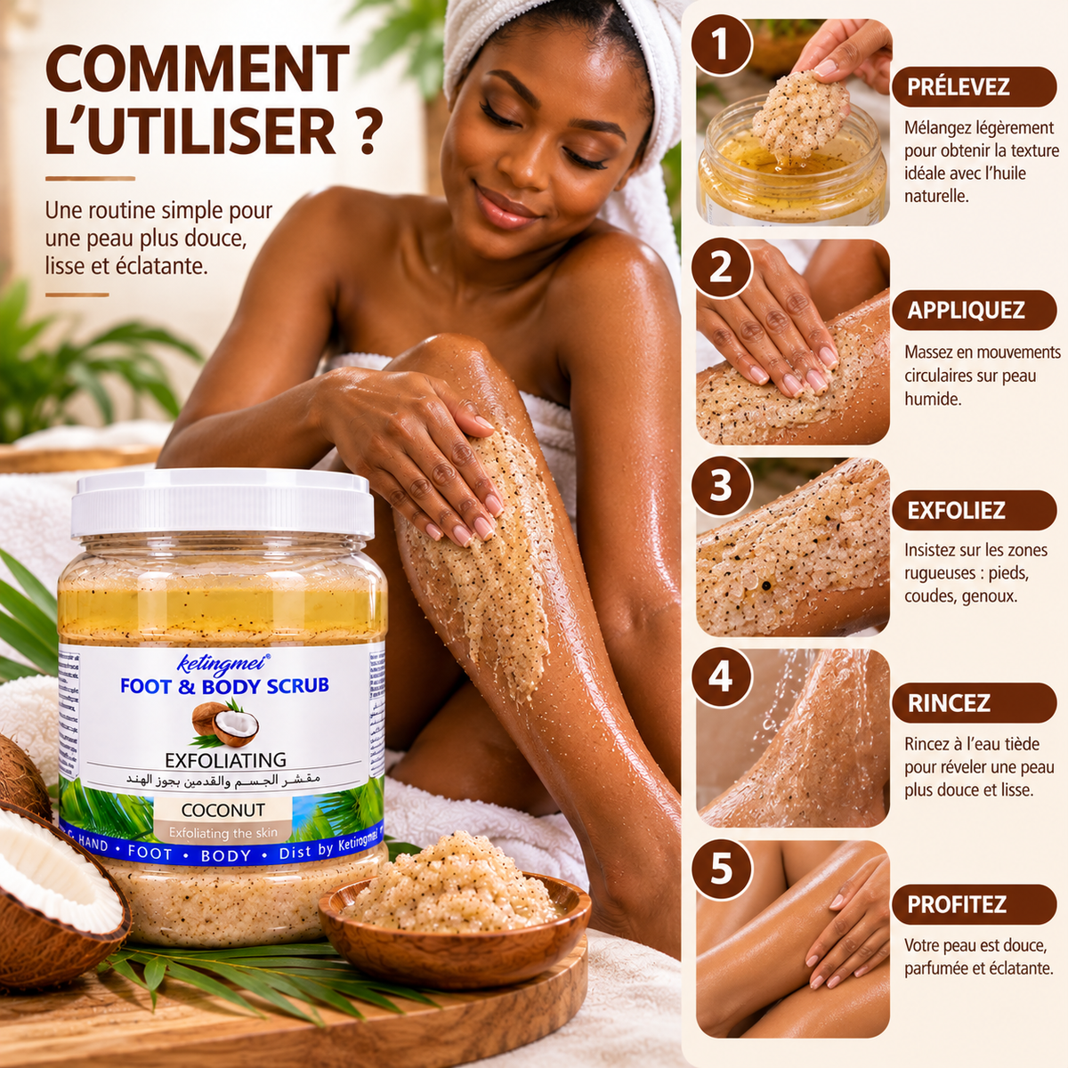 Ketingmei Foot & Body Scrub Coconut – Gommage Exfoliant Coco Corps, Pieds & Mains