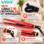 VGR V-523 – Lisseur Professionnel Céramique à Plaques Fines 9 mm, Température Réglable 120–230 °C, Écran LED – Rose Gold
