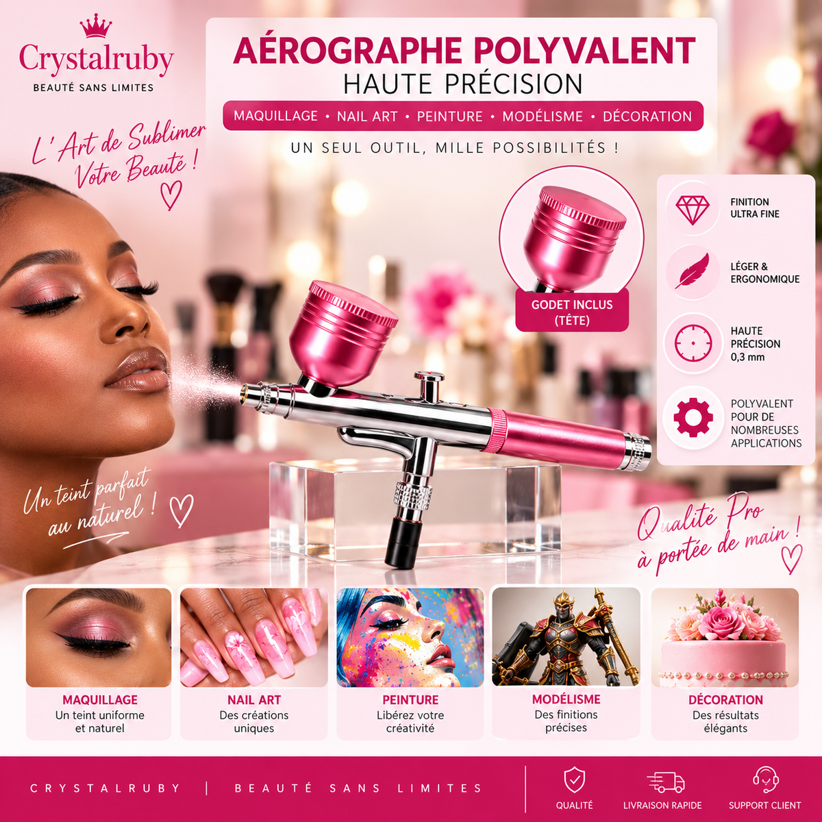 Aérographe Haute Pression 0,3 mm avec Godet – Airbrush Maquillage, Nail Art & Peinture