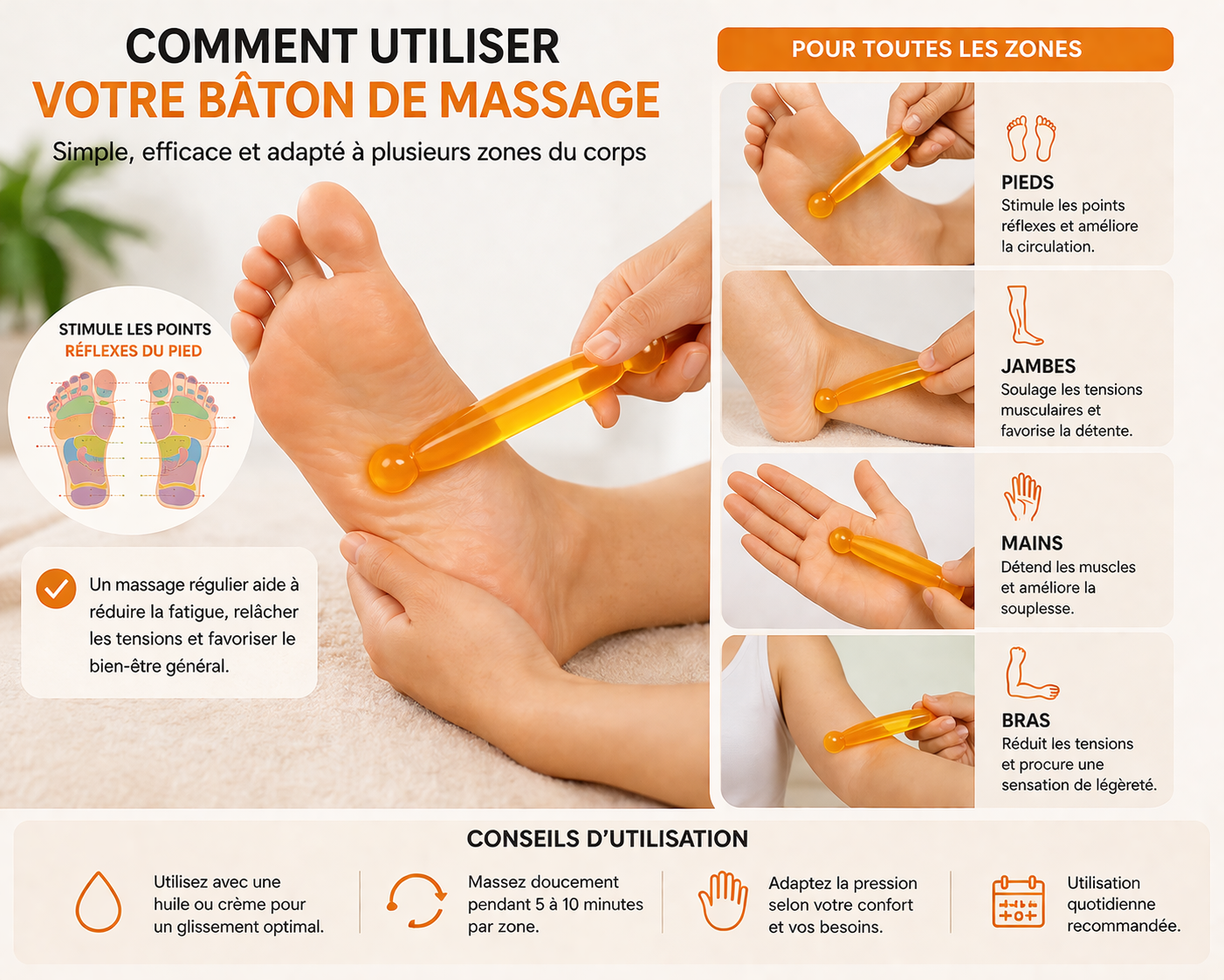 Bâton de Massage Gua Sha Réflexologie en Résine – Soin Visage, Yeux & Corps – Détente & Bien-Être Quotidien