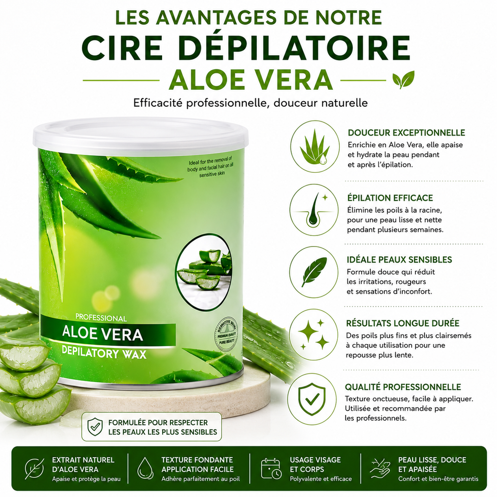 Cire Dépilatoire Professionnelle Aloe Vera 800 g – Peaux Sensibles