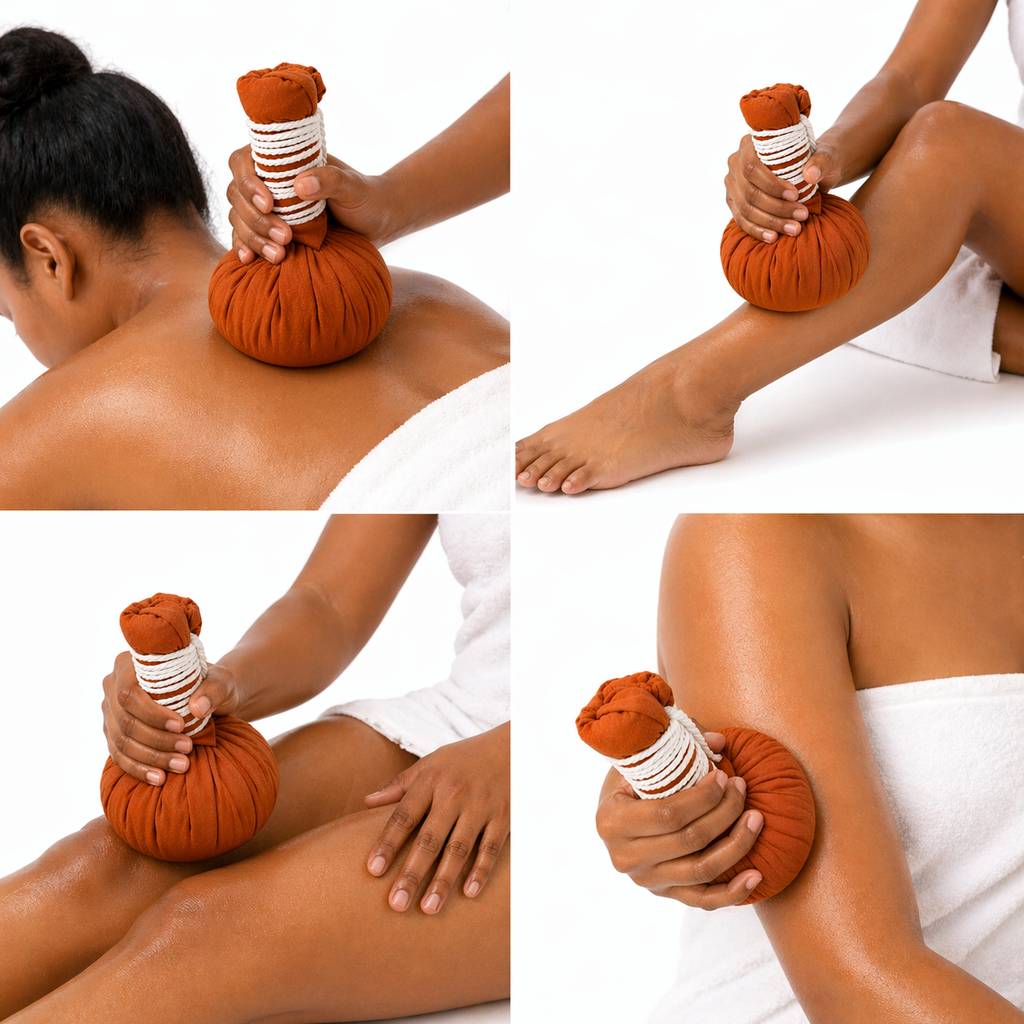 Balle de Massage aux Herbes Thaïlandaise 200g – Rituel Spa Relaxant & Chauffant Corps