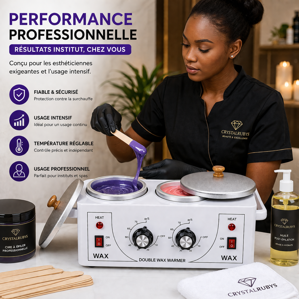 Chauffe-Cire Double Cuve Professionnel – Appareil Épilation 2 Bacs Réglables