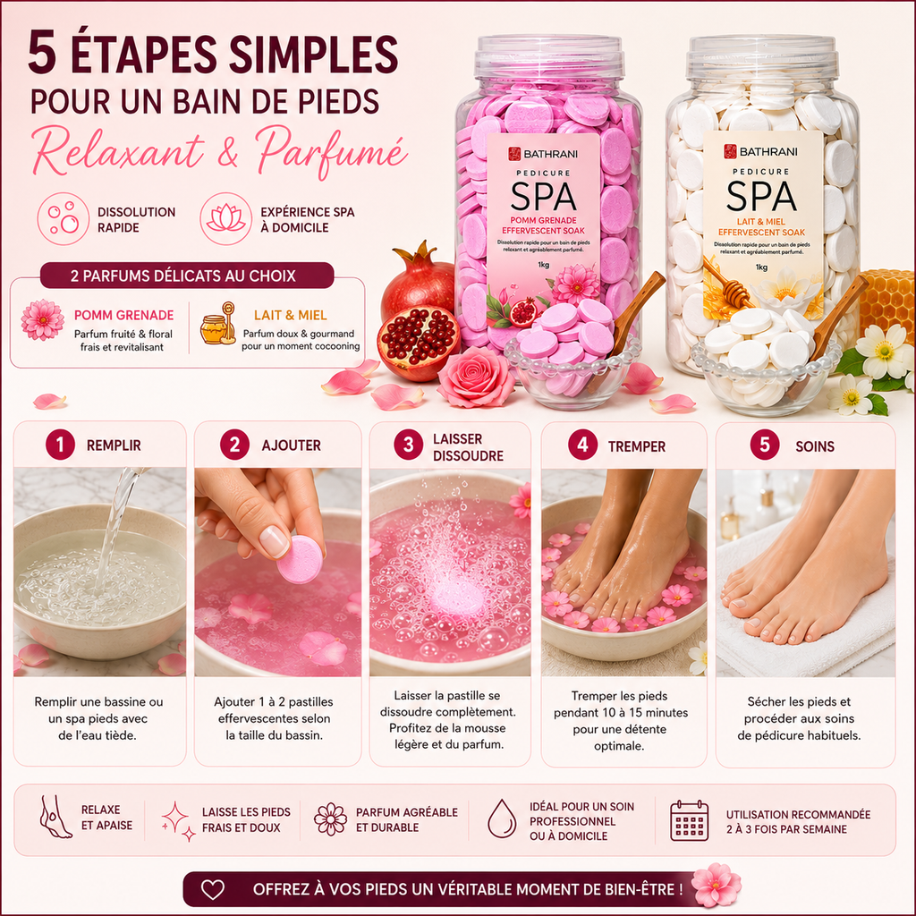 Pastilles Effervescentes Spa Pédicure 1KG – Bain De Pieds Relaxant Rose Ou Lait & Miel