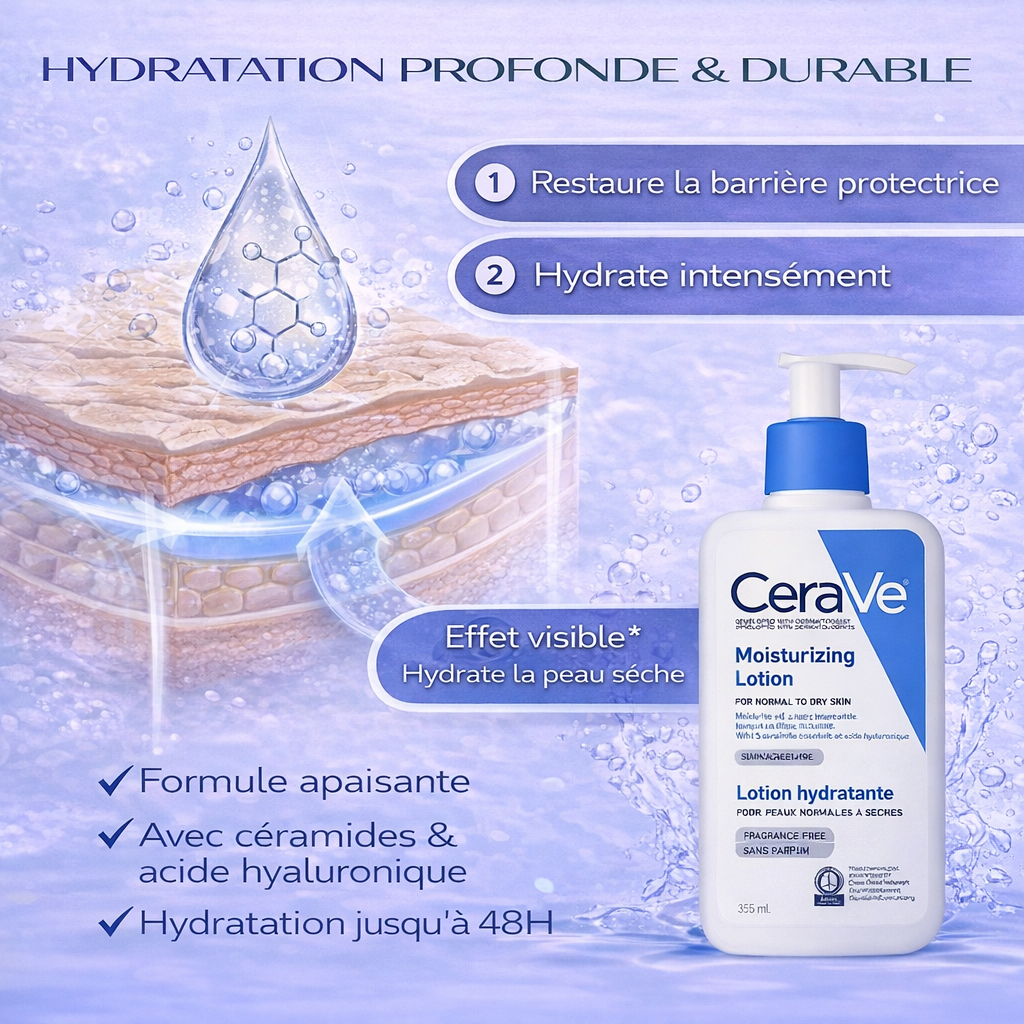 CeraVe Lotion Hydratante Visage & Corps – Hydratation Intense – Peaux Normales à Sèches 236ml