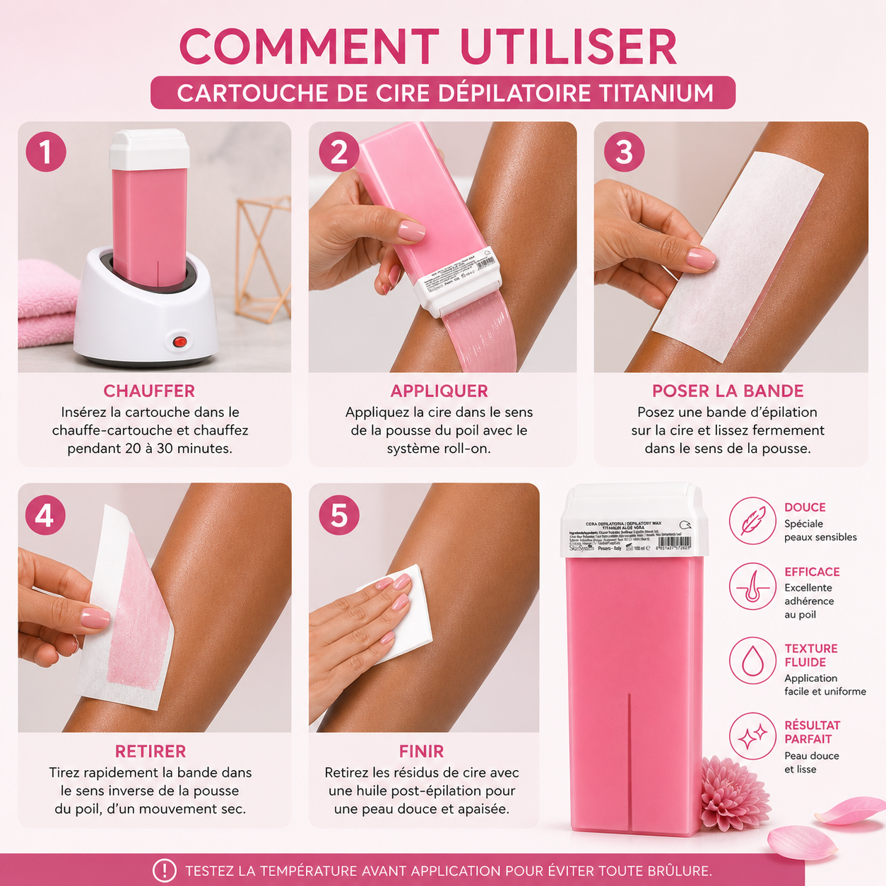 Cartouche de Cire Dépilatoire Rose Titanium 100ml – Peaux Sensibles & Épilation Douce