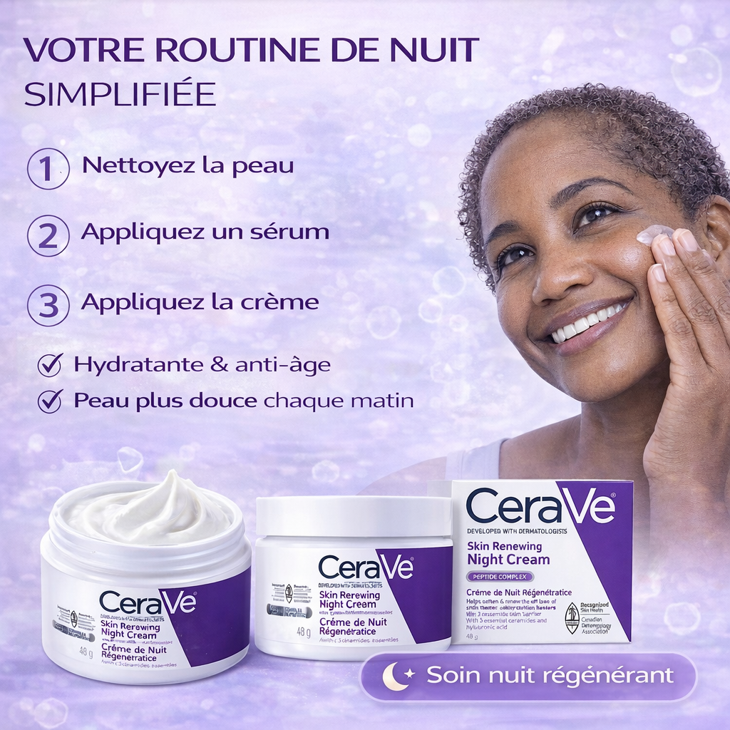 CeraVe Crème de Nuit Régénératrice – Hydratation & Anti-Âge – Peaux Normales à Sèches 35g