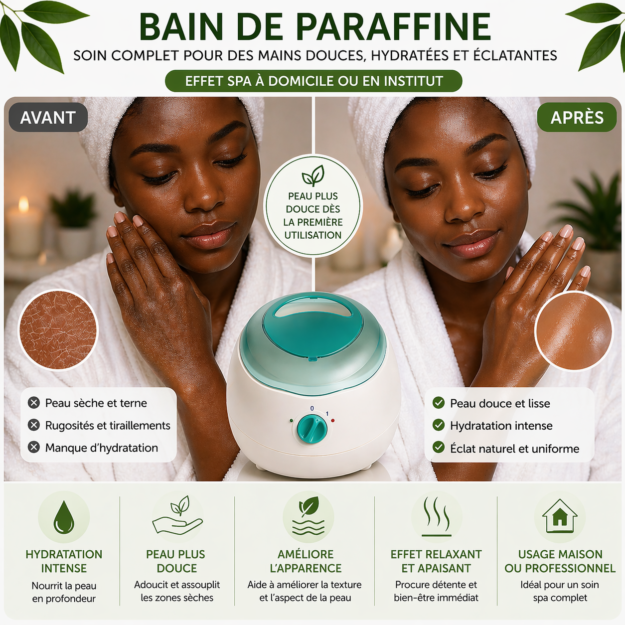 Banafen Chauffe-Cire & Bain de Paraffine 200W  – Soin Hydratant Mains, Pieds & Corps | Spa à Domicile