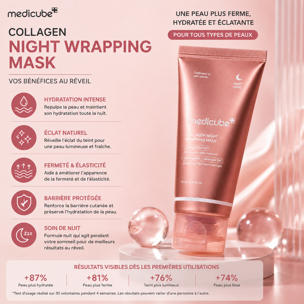 Medicube Collagen Night Wrapping Mask – Masque De Nuit Au Collagène Pour Une Peau Ferme, Hydratée Et Lumineuse – 75 ml