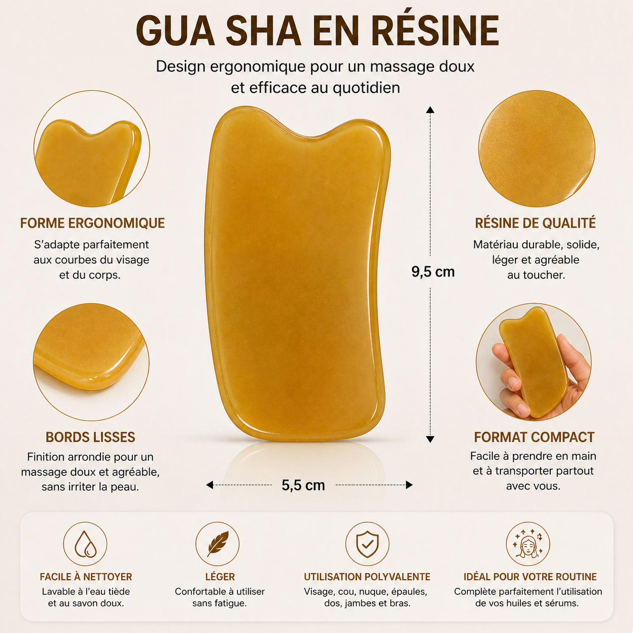 Gua Sha Visage en Résine – Outil de Massage & Réflexologie – Anti-Stress, Peau Lisse & Éclat Naturel