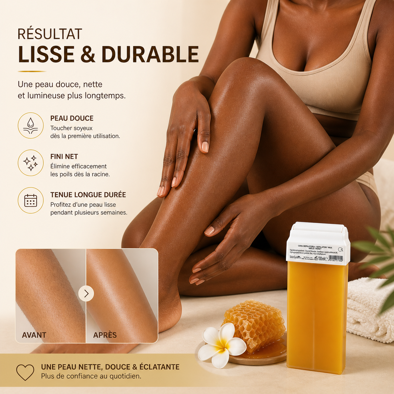 Cartouche de Cire Dépilatoire Miel 100ml – Épilation Douce & Efficace