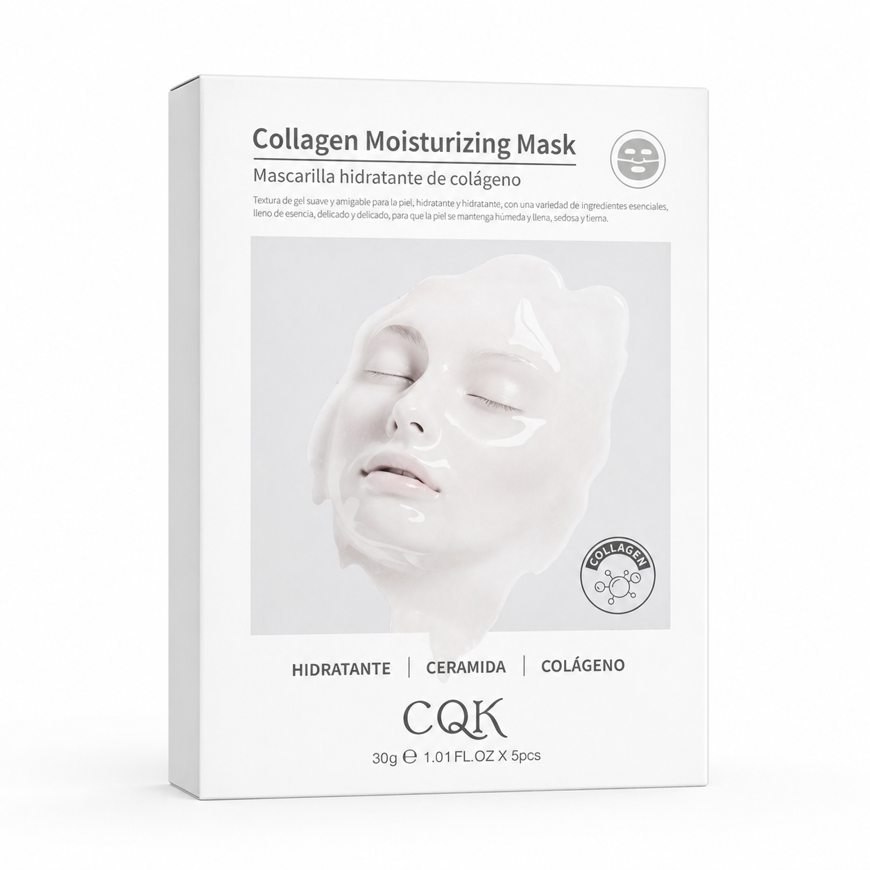 Masque Visage Hydratant au Collagène CQK – Peau Douce, Repulpée & Éclatante (Lot de 5)
