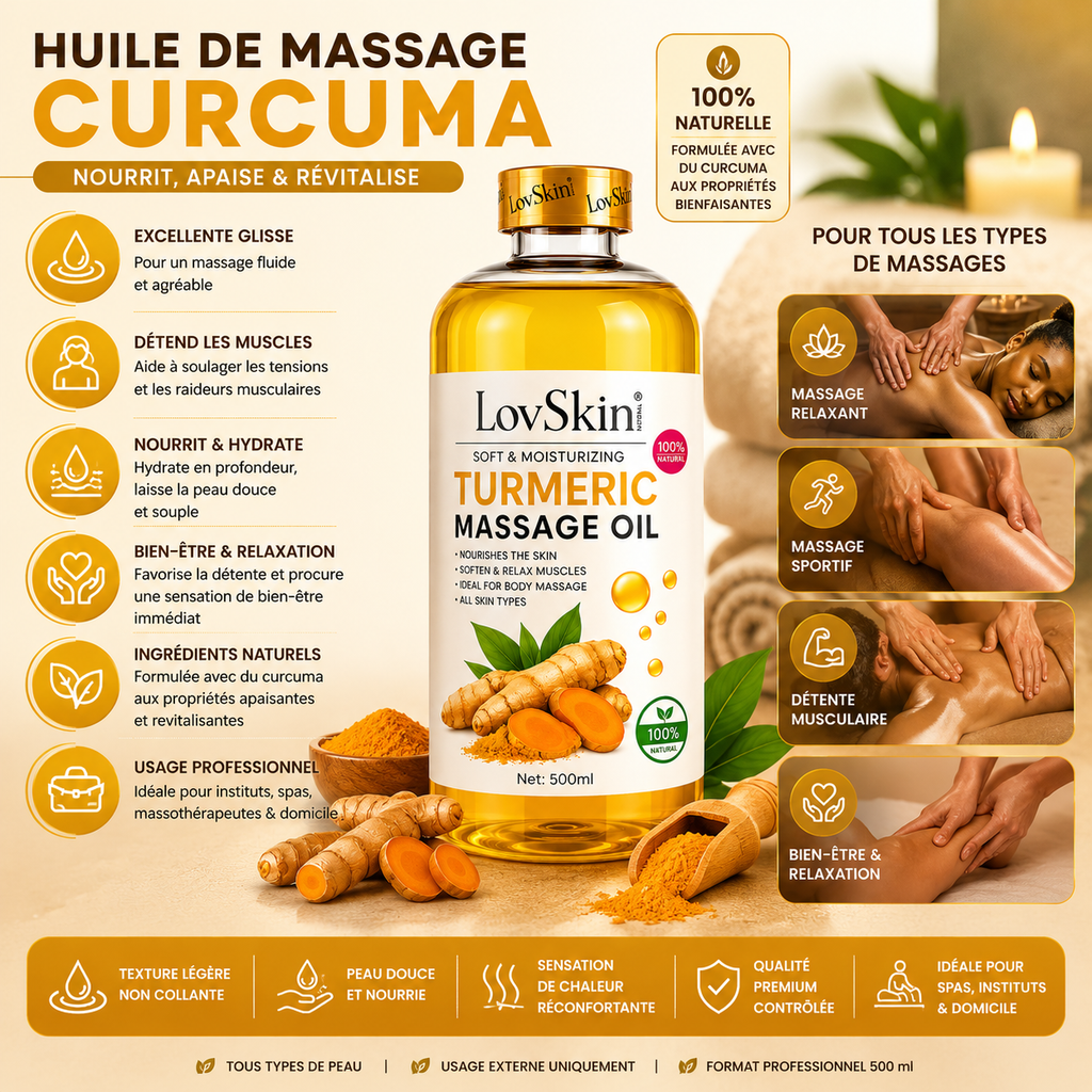 Huile De Massage Curcuma (Turmeric Massage Oil) LovSkin – 500 ml