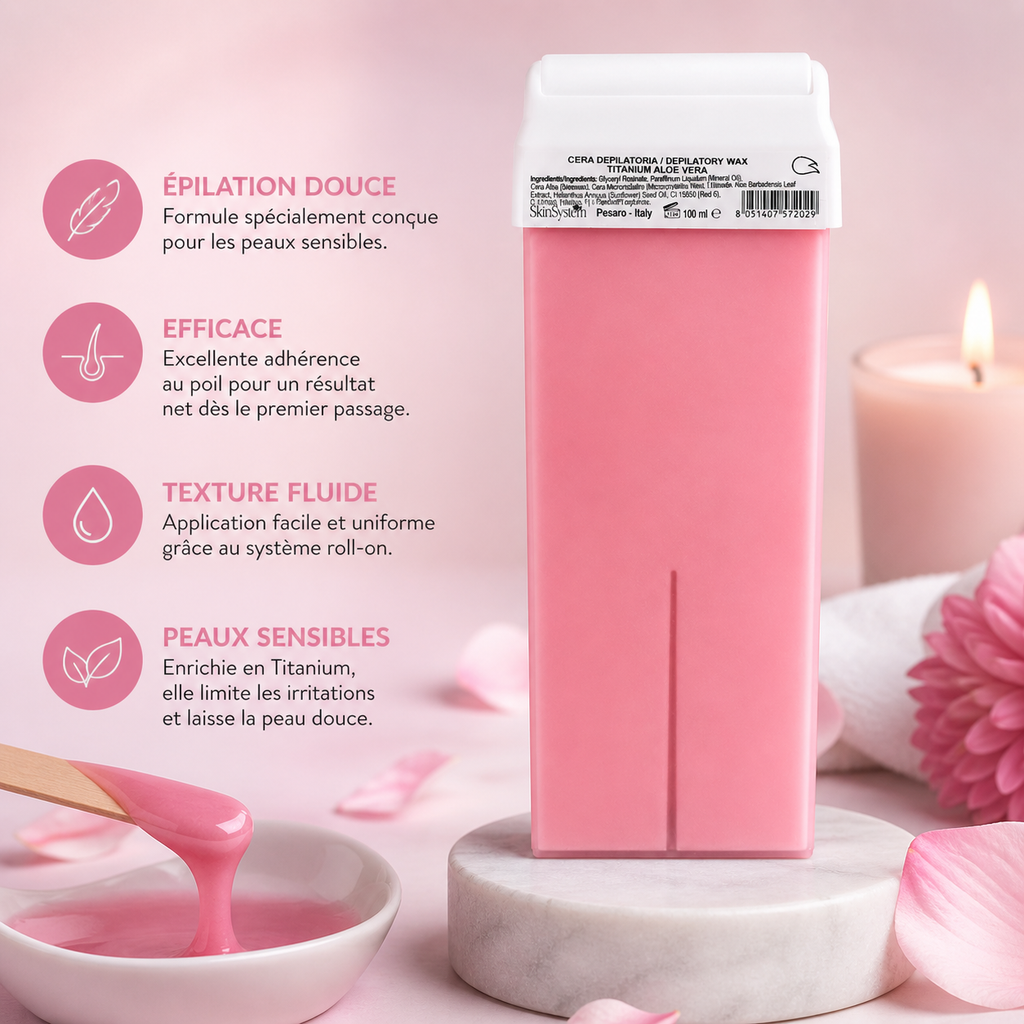 Cartouche de Cire Dépilatoire Rose Titanium 100ml – Peaux Sensibles & Épilation Douce