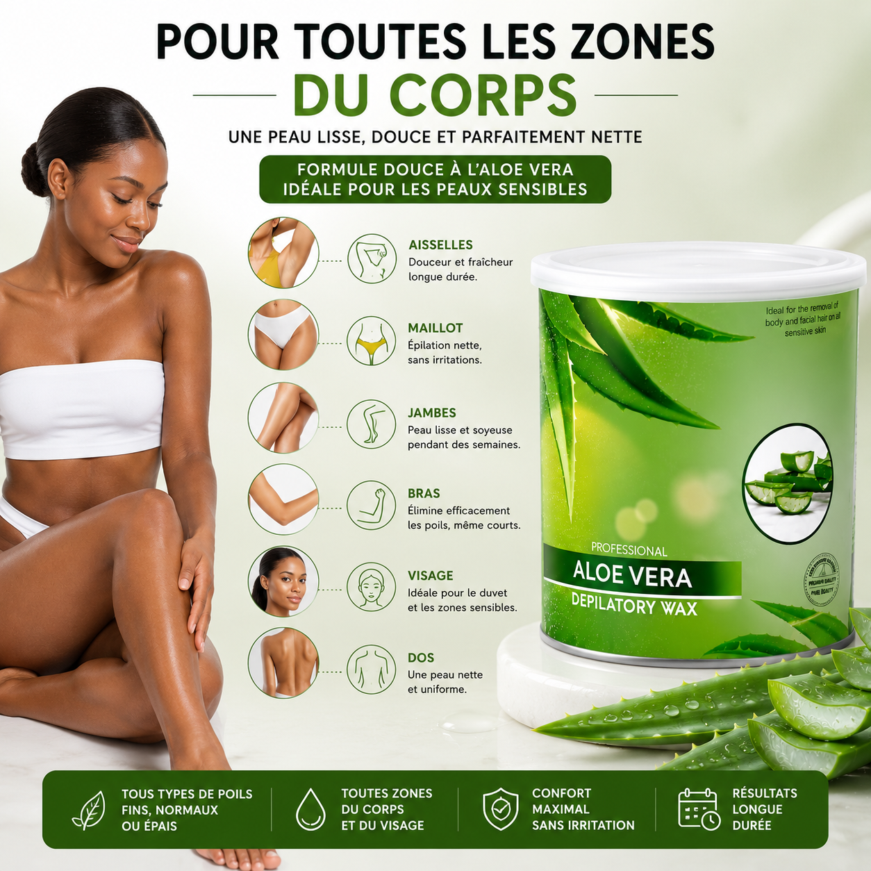Cire Dépilatoire Professionnelle Aloe Vera 800 g – Peaux Sensibles
