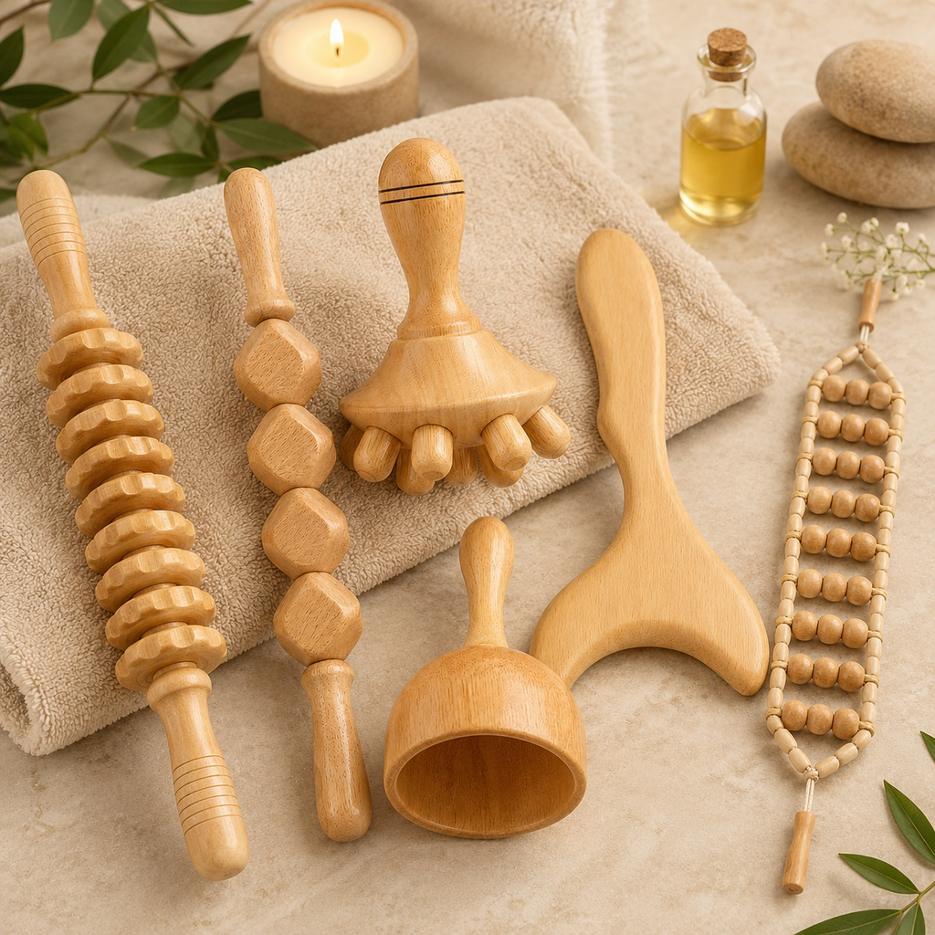Kit Professionnel de Madérothérapie en Bois de Hêtre – 6 Pièces pour Massage & Modelage Corporel