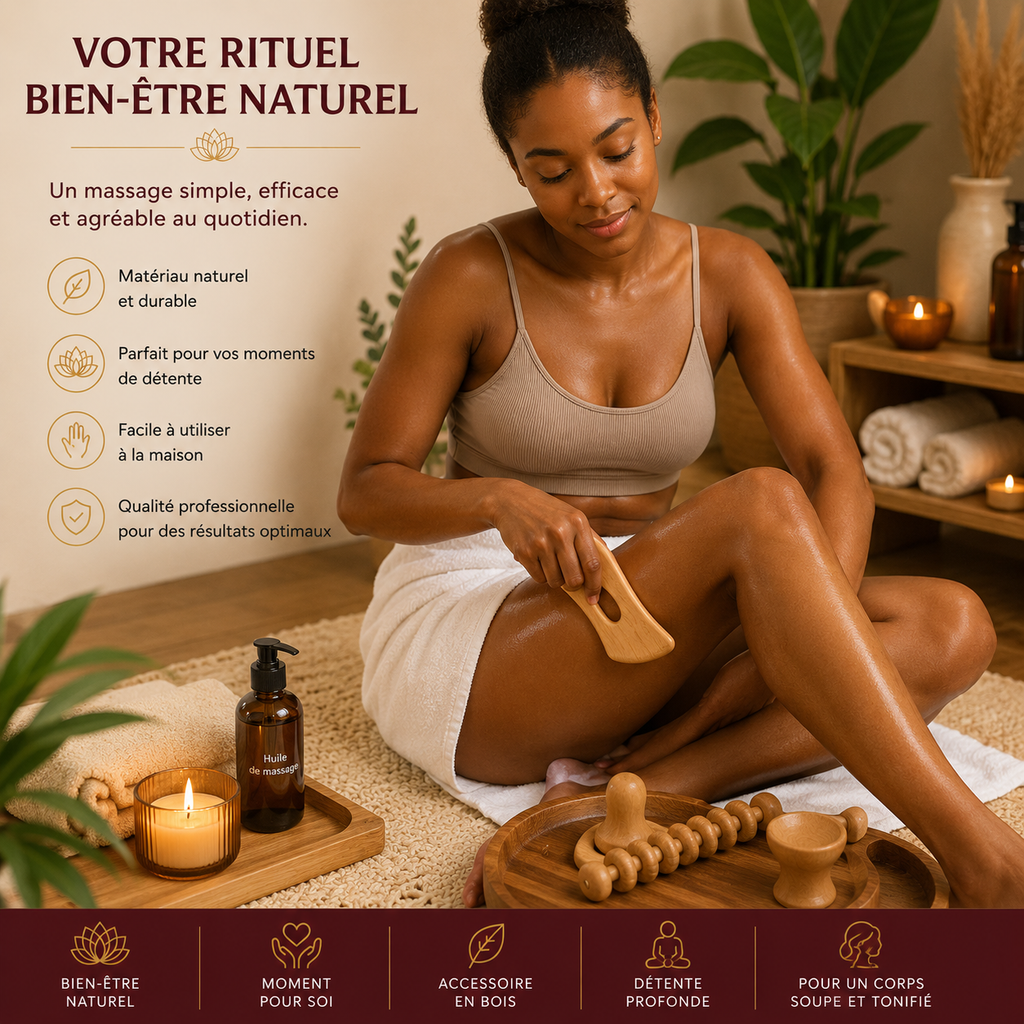 Gua Sha Corps en Bois Forme Croissant de Lune – Madérothérapie