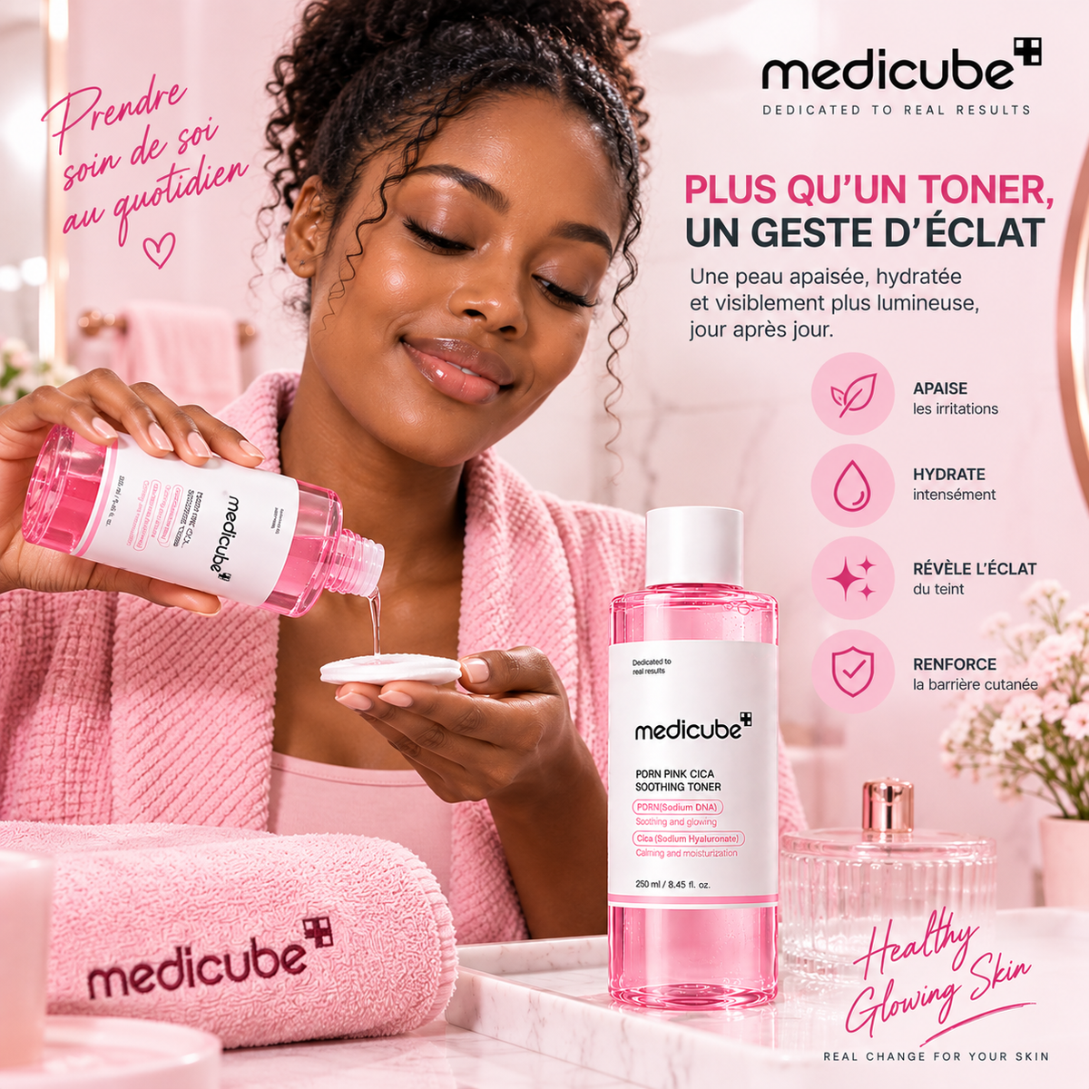 Medicube PDRN Pink Cica Soothing Toner – Tonique Apaisant, Hydratant & Éclat – 250 ml