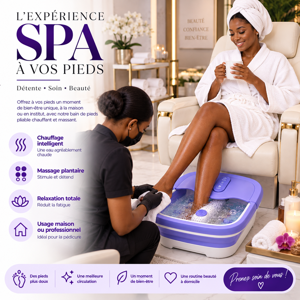 Bain de Pieds Pliable Chauffant avec Massage – Spa Pédicure Électrique