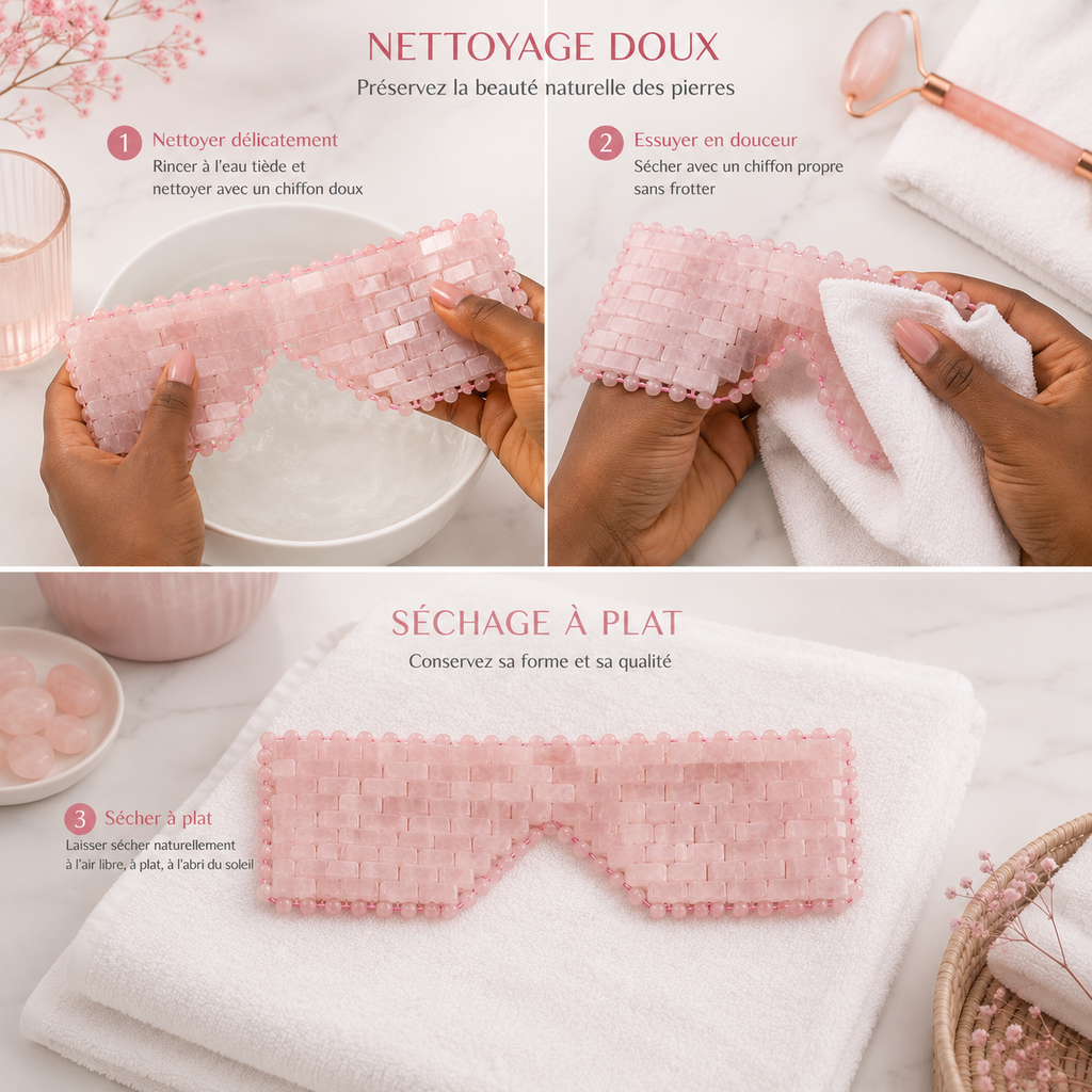 Masque Relaxant pour les Yeux en Pierres Roses Effet Quartz – Fraîcheur Réutilisable, 2 Formats