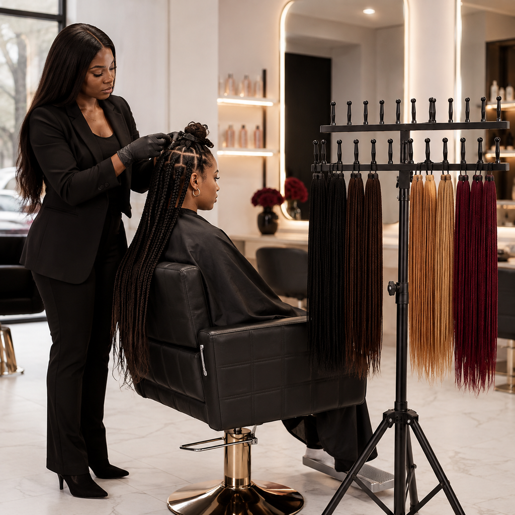 Support Professionnel Réglable pour Tresses et Extensions de Cheveux – Organisateur 60 Emplacements sur Trépied