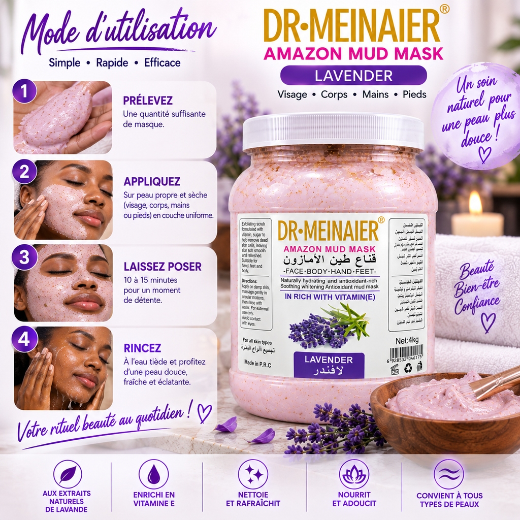 DR.MEINAIER Amazon Mud Mask Lavande & Vitamine E 4 kg – Masque Visage, Corps, Mains & Pieds