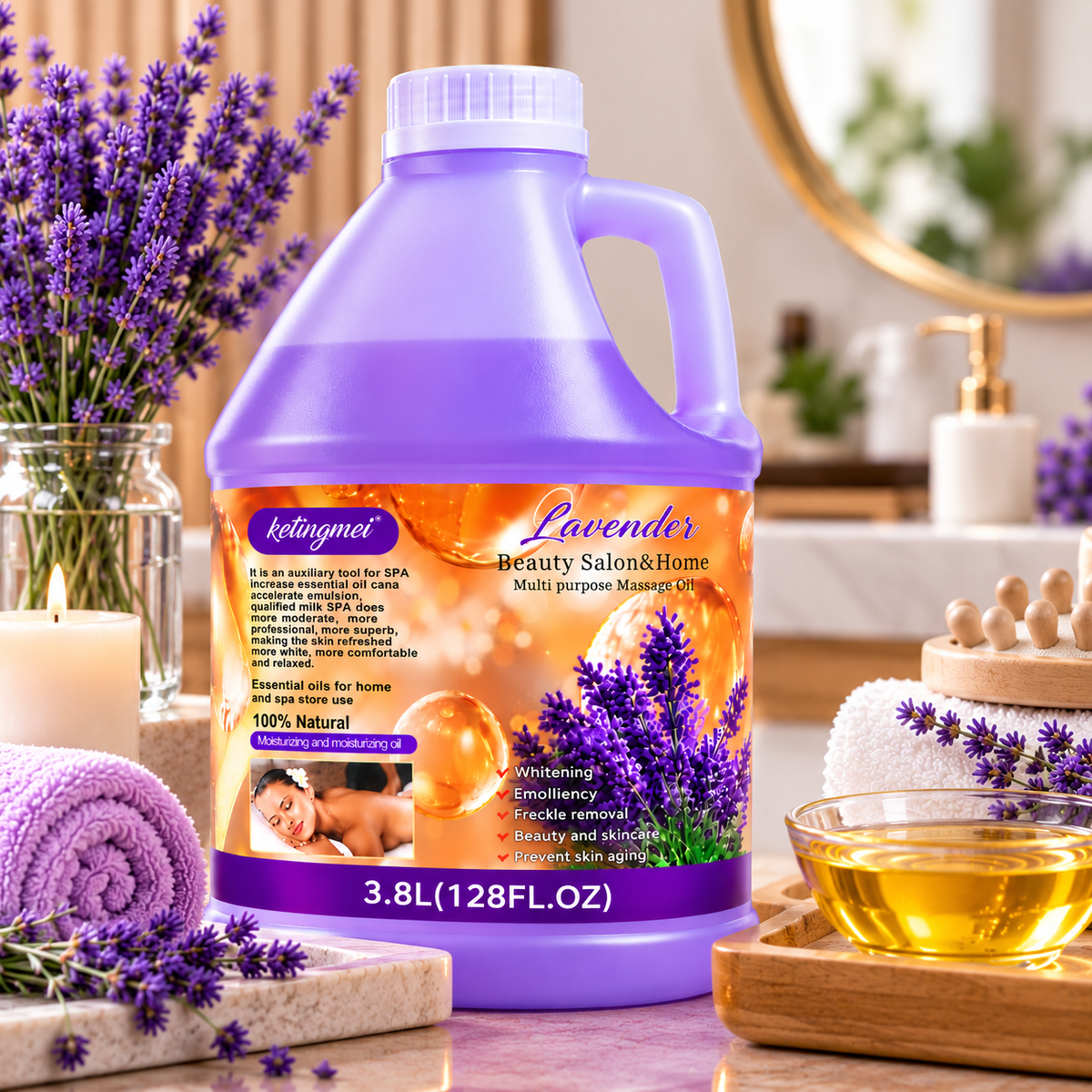 Ketingmei Huile de Massage Corps à la Lavande – Grand Format 3,8 L