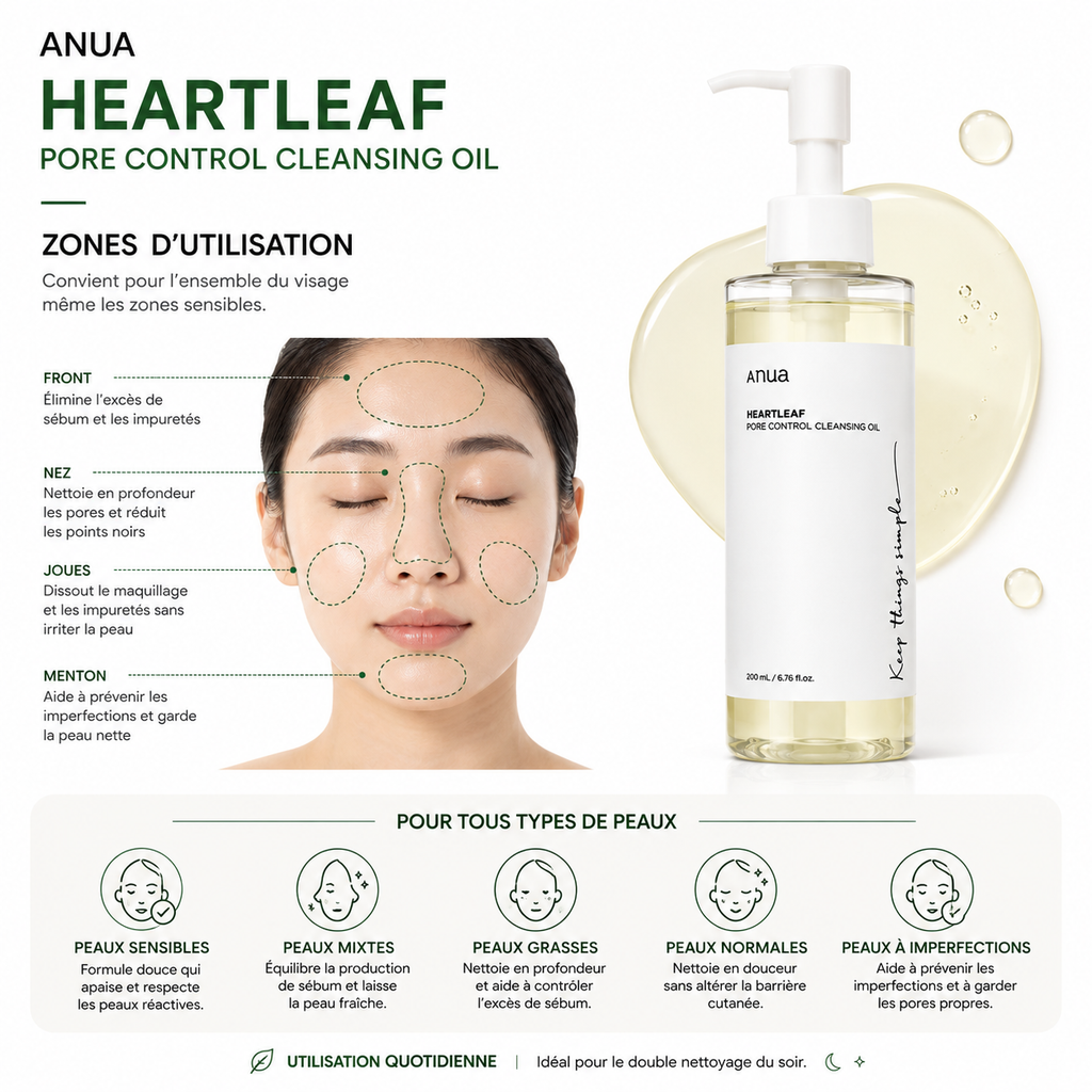 ANUA Heartleaf Pore Control Cleansing Oil – Huile Démaquillante Apaisante – 200ml