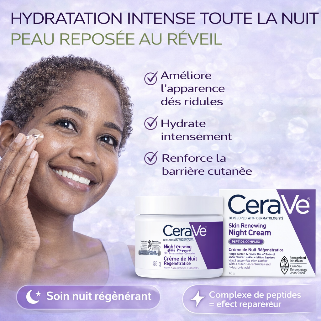 CeraVe Crème de Nuit Régénératrice – Hydratation & Anti-Âge – Peaux Normales à Sèches 35g