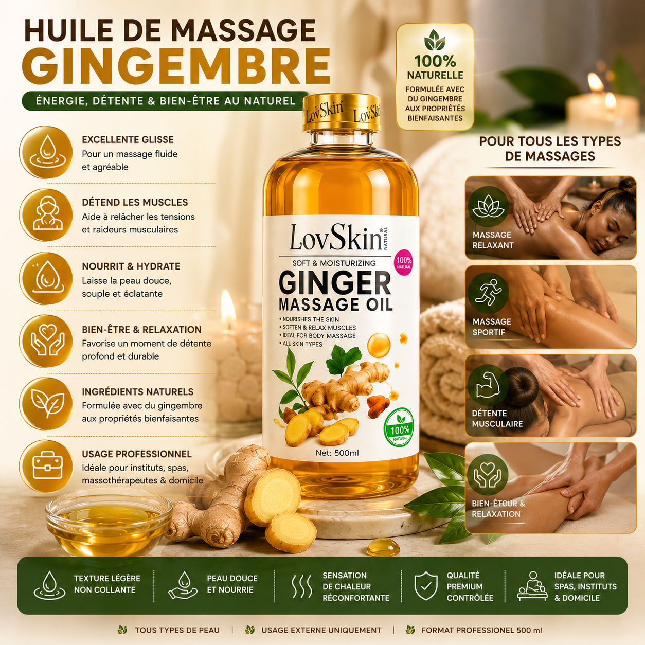 Huile De Massage Gingembre LovSkin - Ginger Massage Oil 500 ml