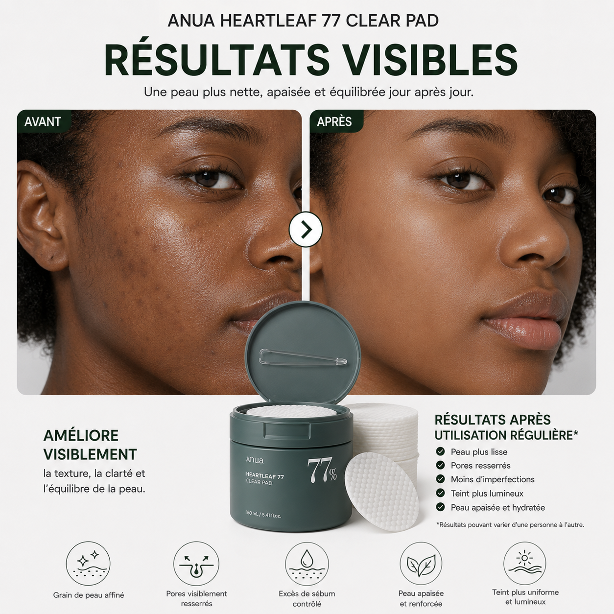 ANUA Heartleaf 77 Clear Pad – Disques Tonifiants Apaisants & Exfoliants