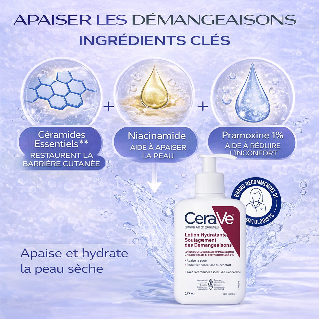CeraVe Lotion Hydratante Apaisante – Soulagement des Démangeaisons – Peaux Sèches 237ml