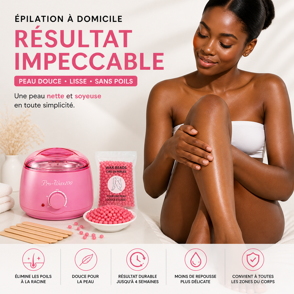 Kit Épilation Complet Chauffe-Cire – Appareil + Perles + Spatules (Rose)