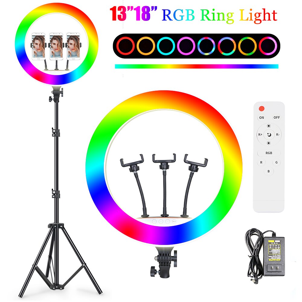 Ring light Arc en Ciel avec Trépied & 3 Supports - Anneau Lumineux LED pour Vidéo Maquillage Youtube Tiktok Photo- 14 Pouces