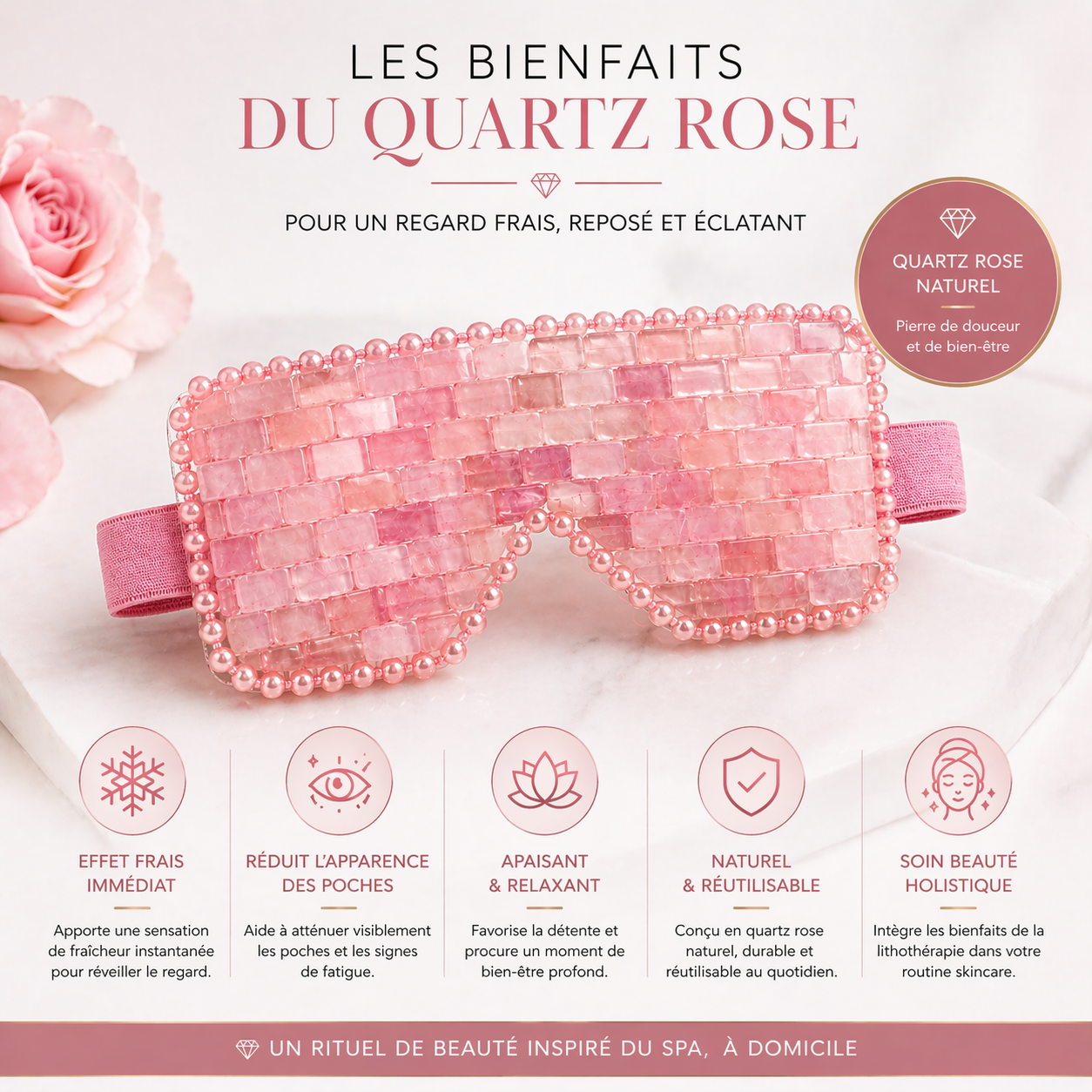 Masque Yeux en Quartz Rose – Soin Rafraîchissant & Regard Éclatant