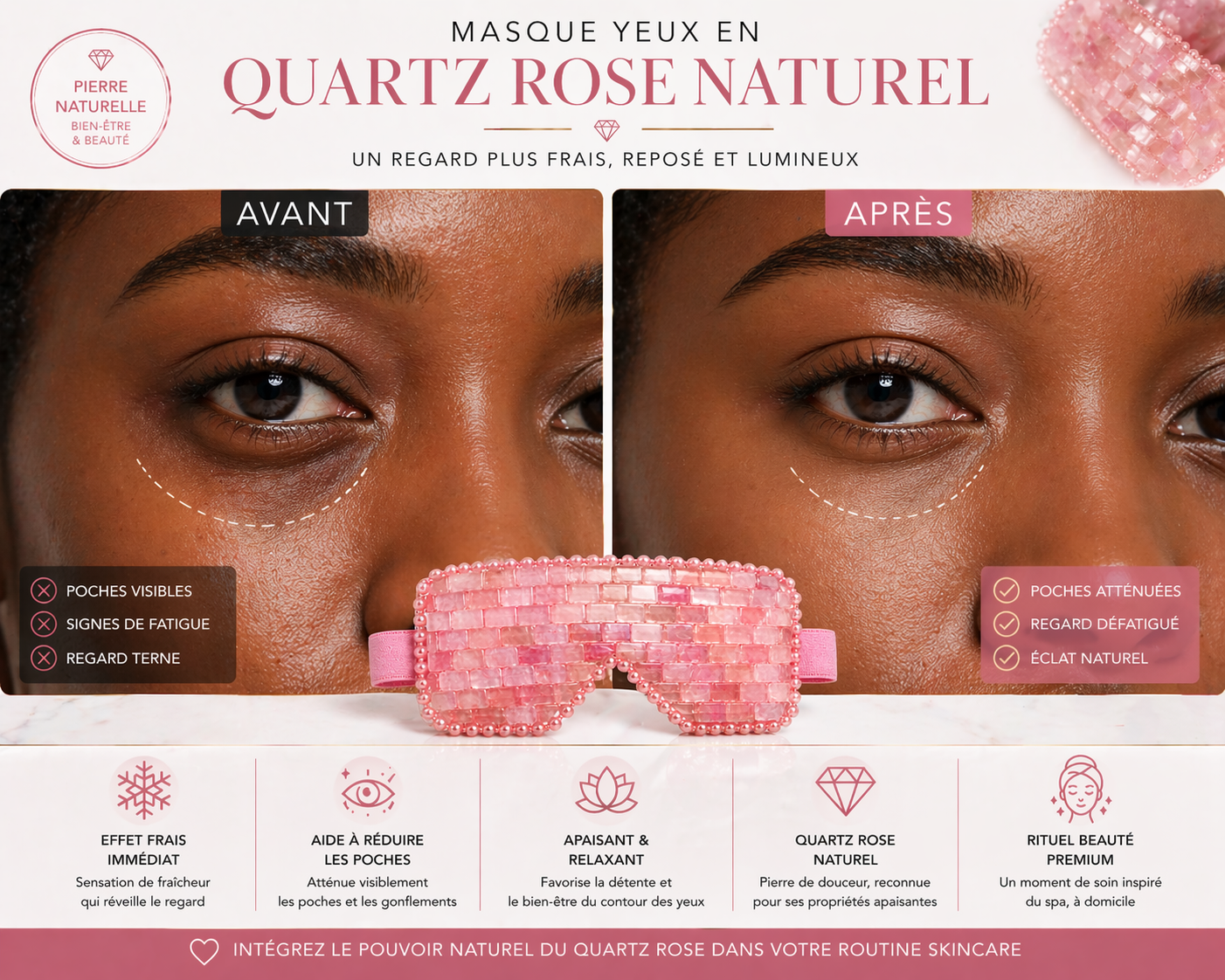 Masque Yeux en Quartz Rose – Soin Rafraîchissant & Regard Éclatant