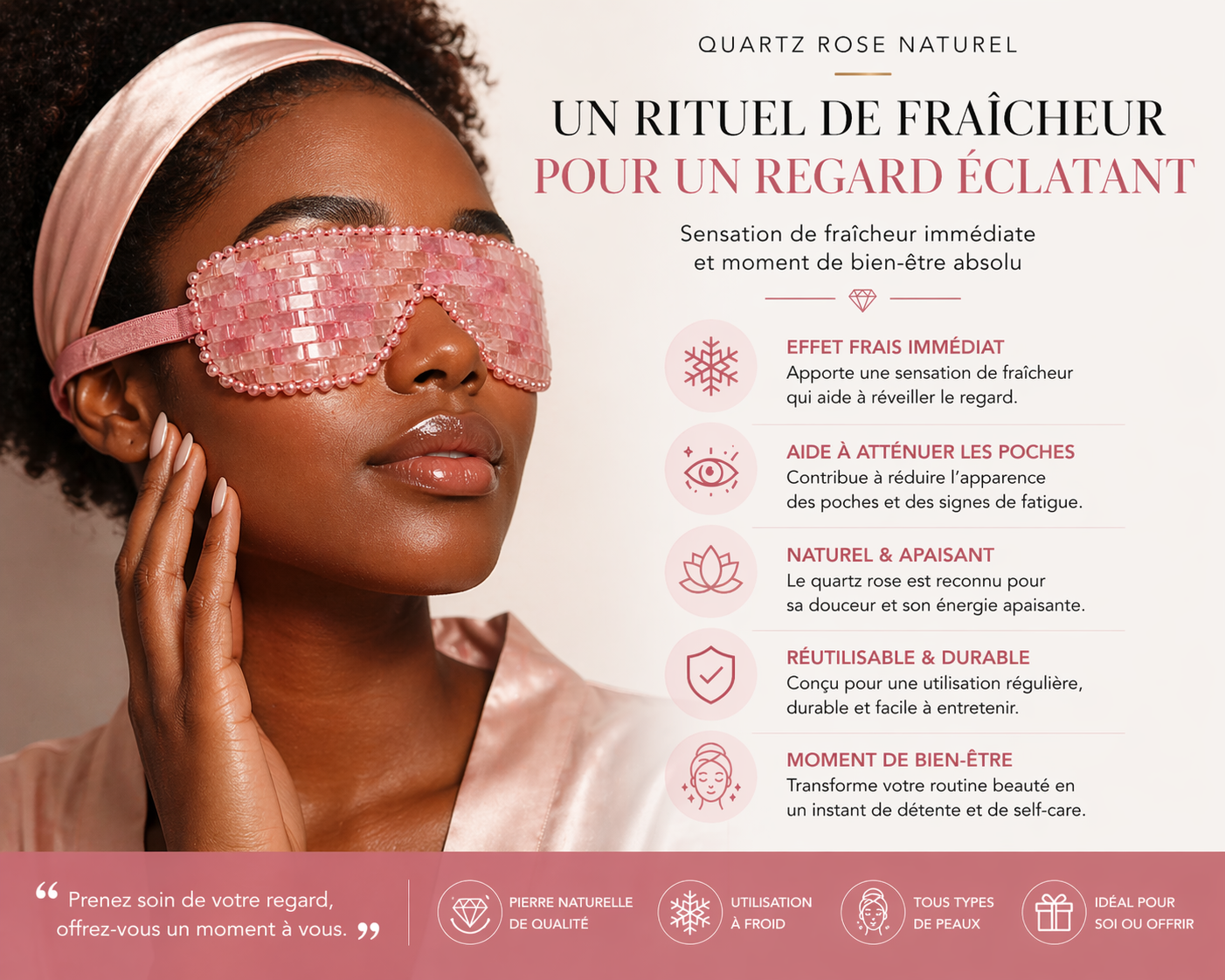 Masque Yeux en Quartz Rose – Soin Rafraîchissant & Regard Éclatant