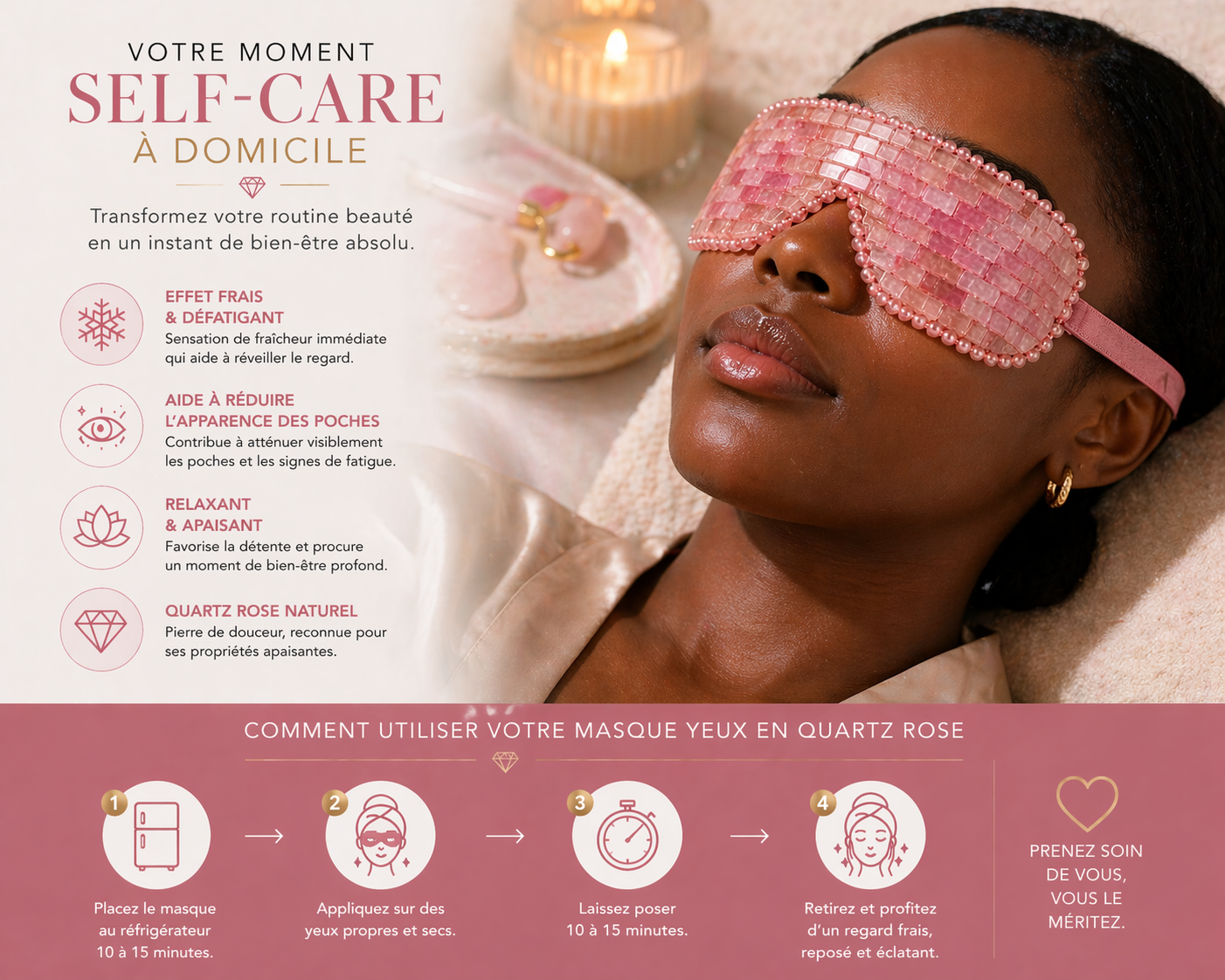 Masque Yeux en Quartz Rose – Soin Rafraîchissant & Regard Éclatant