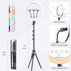 Ring light Arc en Ciel avec Trépied - Anneau Lumineux LED pour Vidéo Maquillage Youtube Tiktok Photo - Avec 3 Supports téléphone -  18 Pouces