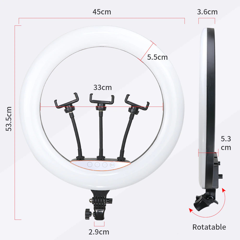 Ring light Arc en Ciel avec Trépied - Anneau Lumineux LED pour Vidéo Maquillage Youtube Tiktok Photo - Avec 3 Supports téléphone -  18 Pouces