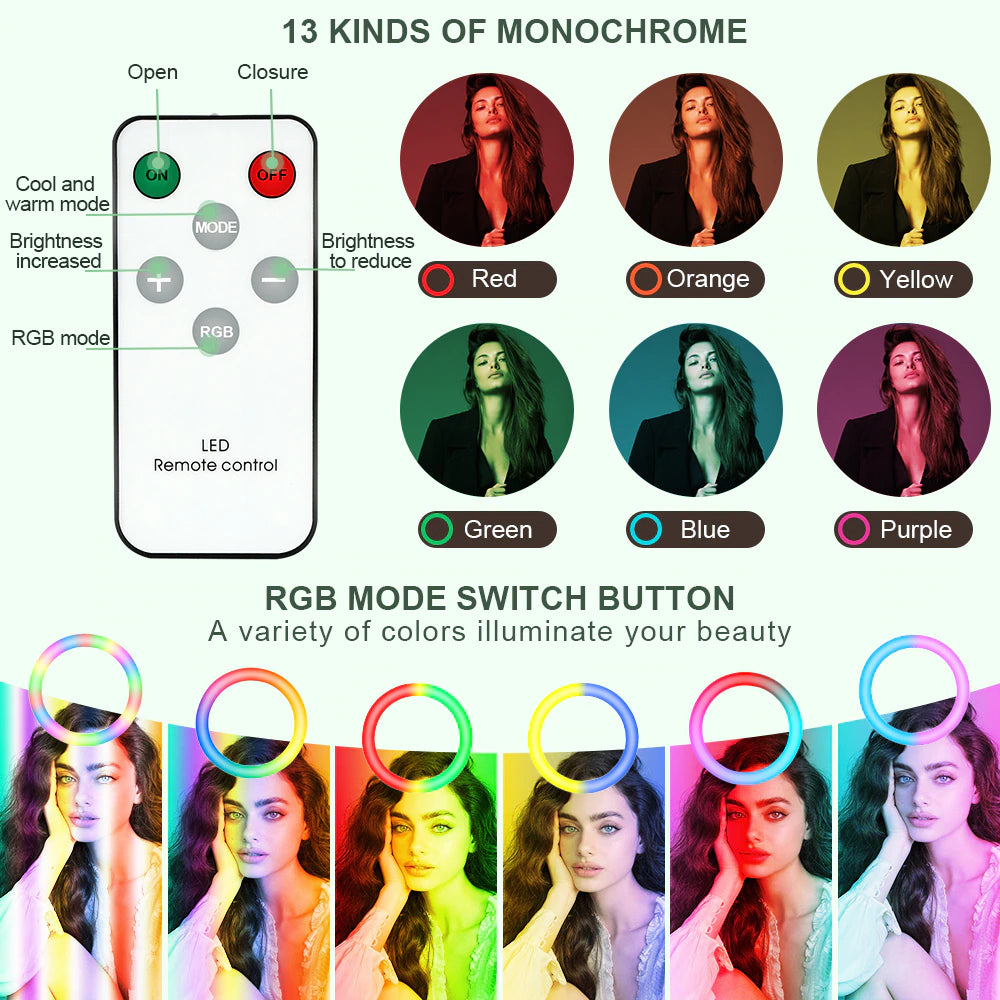 Ring light Arc en Ciel avec Trépied & 3 Supports de téléphone- Anneau Lumineux LED pour Vidéo Maquillage Youtube Tiktok Photo- 16 Pouces